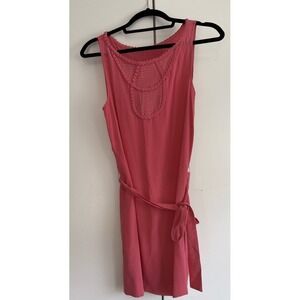 BCBGMaxAzria Sleeveless Coral Pink Shift Dress with Pleated Bib‎ Neckline Tie